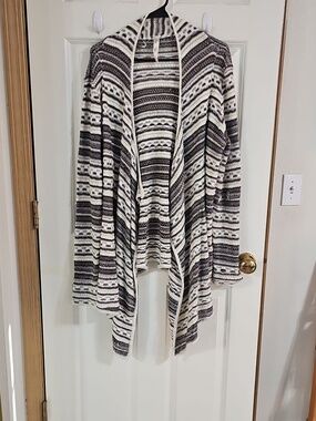 Pina Rossi Black & White Striped Open-Front Women's Cardigan Sz 2xl GUC